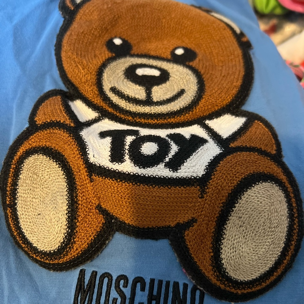 Moschino Brown and White Teddy Bear Toy  embroidered tee